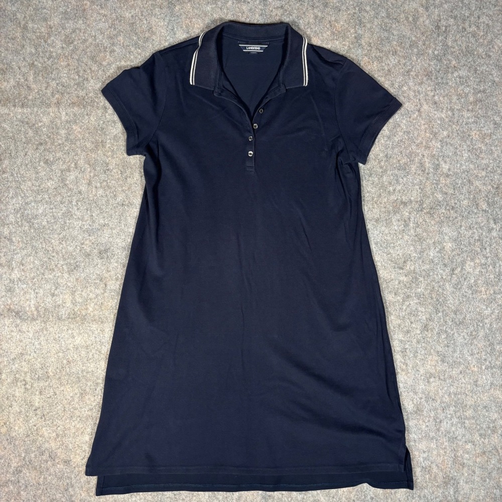 Lands‎ End Polo Dress Womens M 10-12 Navy Short Sleeve Tipped Collar Tennis Golf